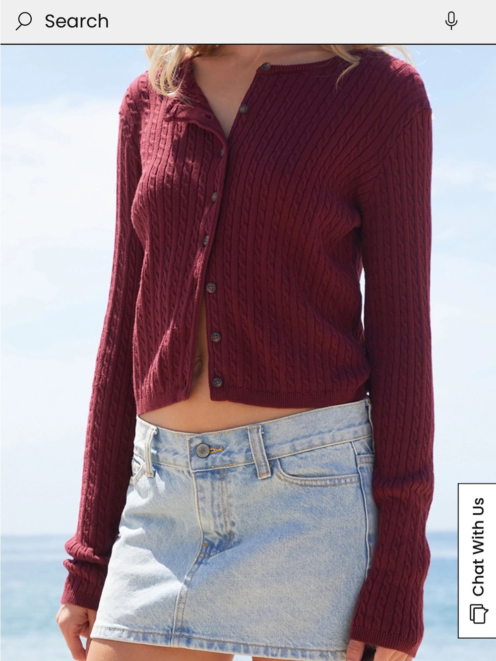 Brandy Melville Burgundy Cable-Knit Button Cardigan